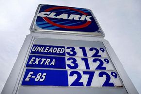 A sign shows fuel prices at Capital Mini Mart on May 10, 2007, in Belmont, Wis. E85, a blend of 85 percent ethanol and 15 percent gasoline, is also offered. See pictures of alternative fuel vehicles.