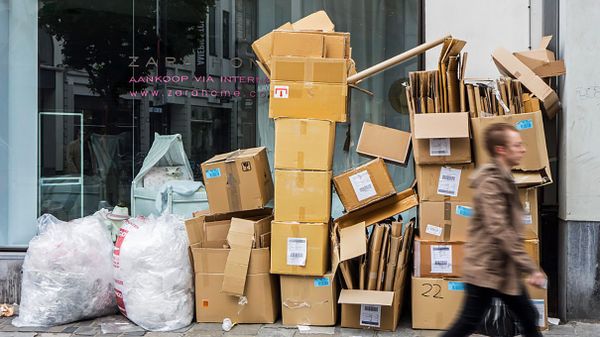 cardboard packaging, refuse, piles of cardboard