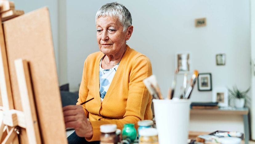 left-handed senior woman