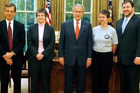 Former President Bush meets with members of AmeriCorps at the White House on May 18, 2007.