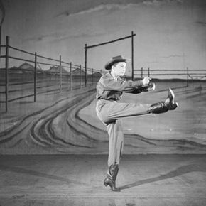 American actress, singer and dancer Allyn Ann McLerie of the American Ballet Theatre dances the role of The Cowgirl in Aaron Copland's "Rodeo" in 1953.”border=