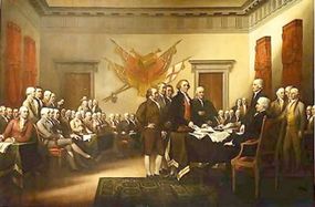 Five members who wrote the Declaration of Independence presenting document to Congress