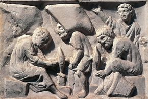 Stonecutters at work in ancient Rome.