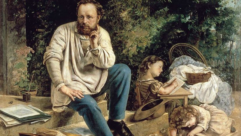 Pierre-Joseph Proudhon is depicted with his daughters in this painting. Proudhon was the first person to label himself an anarchist. DeAgostini/Getty Images