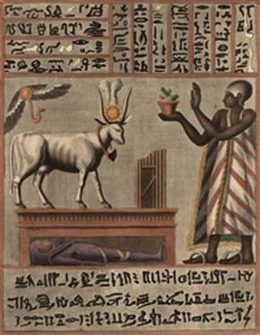 Hieroglyphics and images of ritualistic animals adorn an Egyptian manuscript found with the swathing of a mummy.