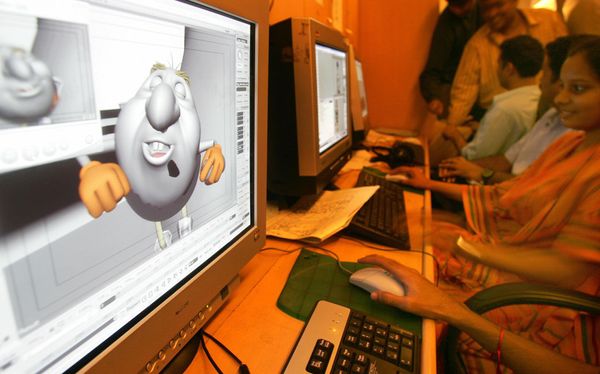 Students working with animation software