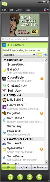 AIM Buddy List showing a list of users.