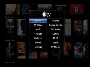You choose Apple TV's entertainment options using a remote control to access onscreen menus.