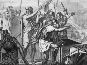 A depiction of Archimedes instructing Syracusian troops holding the mirrors for his death ray.