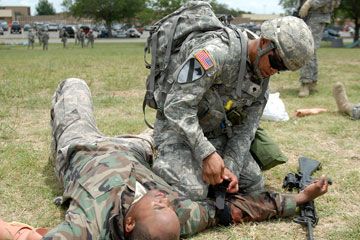 An army combat medic in training