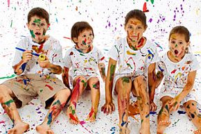 children splattered with paint