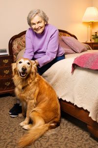 older woman with dog