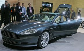 The Aston Martin Rapide sits on display at the 76th Geneva International Motor Show on March 1, 2006, in Geneva, Switzerland. See more sports car pictures.
