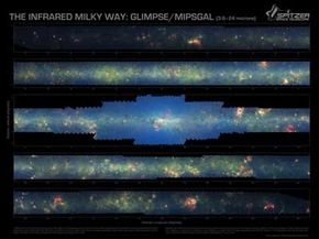 Spitzer enabled us to look clear across the Milky Way for the first time. You can surf through this composite, infrared mosaic by visiting the GLIMPSE/MIPSGAL Image Viewer.