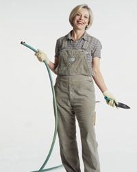 Why is this lady so happy? Maybe because she bought her landscaping tools late in the season.