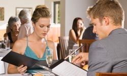 couple looking at menu