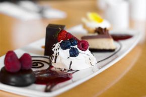 fancy desserts on a white tray