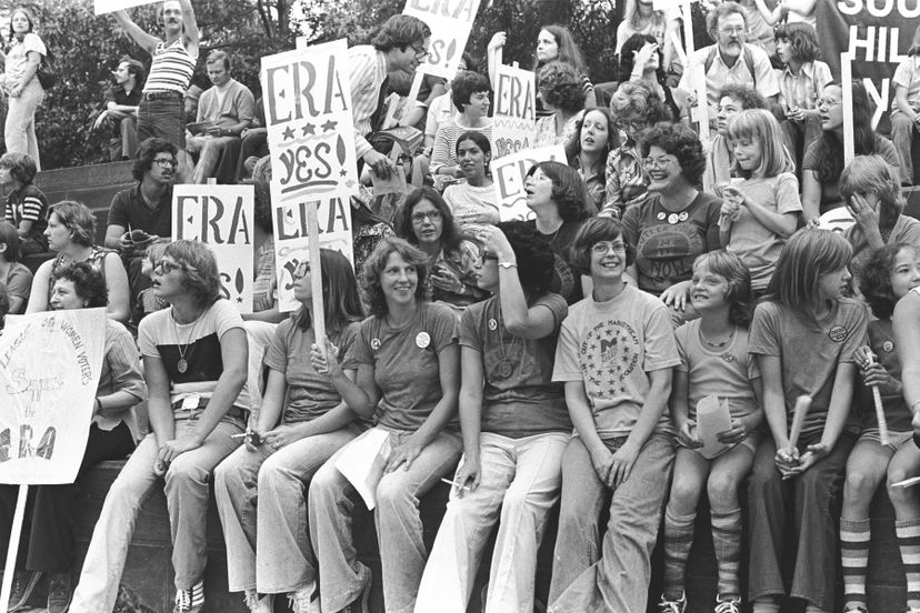 Shot of the crowd gathered together during an ERA rally in 1976. 