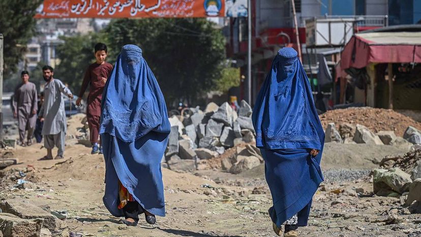 Afghan women wearing burqas