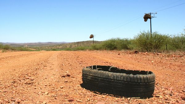 burst tire on road