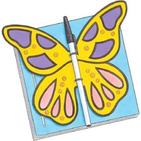 Glue the butterfly body to the cover and leave the wings free to fly.