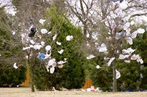 The 500 billion plastic bags produced annually fill up landfills and gather in trees.