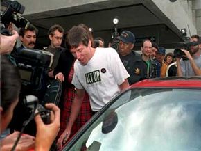 Jeff Getty, leaving the hospital after a bone marrow transplant