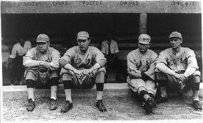 Babe Ruth (left) with some of his Boston Red Sox pitching teammates