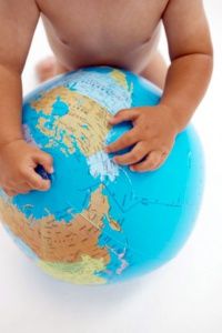 baby with globe