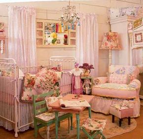 Vintage pink and orchid fabrics, layered and pieced together, make this room pretty and expressive. Designer: Pamela DiCapo. Retailer: Lauren Alexandra.