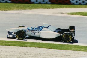 Mika Salo drives the Tyrrell 024, the predecessor to the 025, at the 1996 San Marino Grand Prix. Salo also drove the 025 in the 1997 Formula One season.