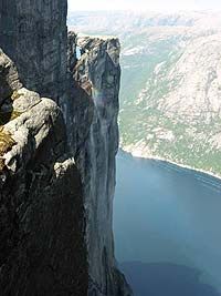 Kjerag on Lysefjord in Norway, a popular and legal BASE jumping location.