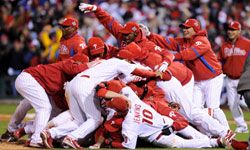 The Philadelphia Phillies celebrate after winning the 2008 World Series.  