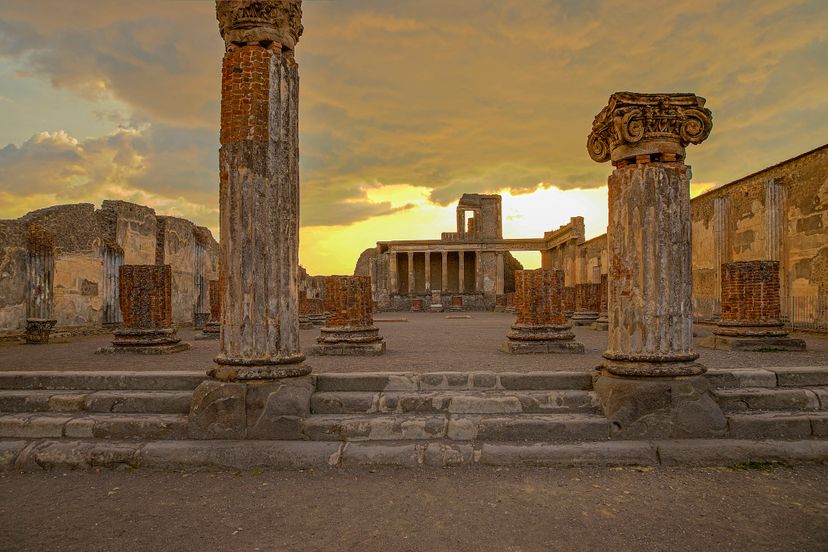 Photograph of the Basilica in Pompeii at Sunset