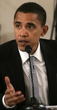 Obama speaks at a hearing in Washington on the 2006 budget for Veterans Affairs in February 2005.