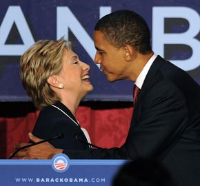 Foes no more: After Obama clinched the Democratic nomination in June 2008, Clinton withdrew from the race and gave her support to him. Here they're shown at a Women for Obama fundraiser in July 2008.