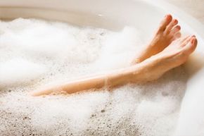 Woman in bathtub. Bubble Bath.