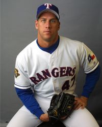 John Rocker of the Texas Rangers poses for a photo in 2002.