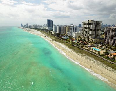 Aerial view of coast of Miami Beach, Florida