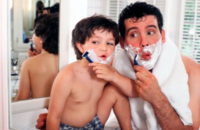 father and son shaving