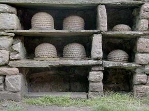 Bee boles, or stone alcoves made to hold traditional beehives called skeps, in Wales.