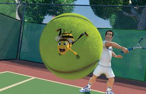 Barry B. Benson (Jerry Seinfeld) takes a ride on a tennis ball whacked by Ken (Patrick Warburton). See more pictures ofanimated movies.