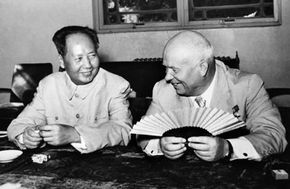 Chairman Mao and former Soviet Premier Nikita Khrushchev during happier times between China and the USSR in 1958.