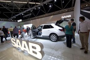 The latest mid-size SUV crossover Saab 9-4X is displayed at the 2011 RAI Autoshow in Amsterdam, Netherlands.