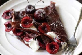These delicious dark chocolate crepes are made with fresh cherries and Greek yogurt.
