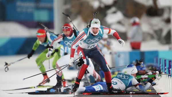 Athletes competing in a sports race.