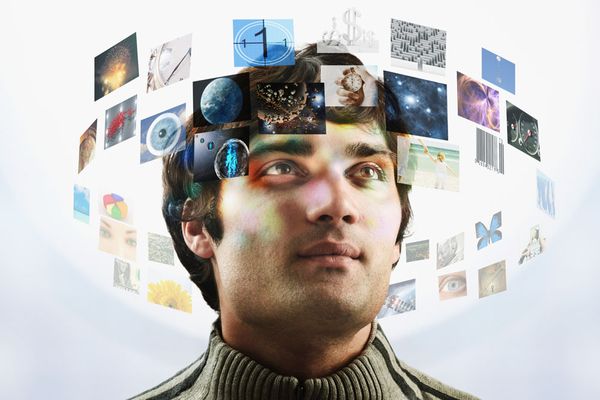 Man surrounded by a circle of imagery