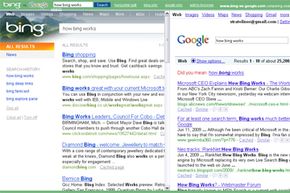 The bing-vs-google.com homepages, comparing the search results for the same question.