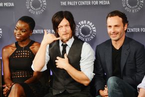 “The Walking Dead” actors attend an event in New York City. The show’s gut-wrenching scenes are offset by moments of genuine human emotion.