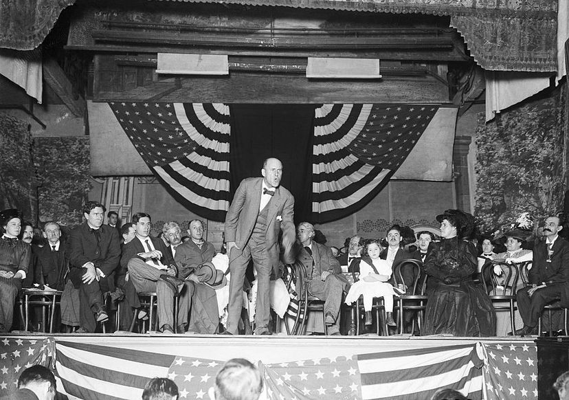 Eugene Debs delivers the antiwar speech in Canton, Ohio in 1918 that got him arrested. Bettmann/Getty Images